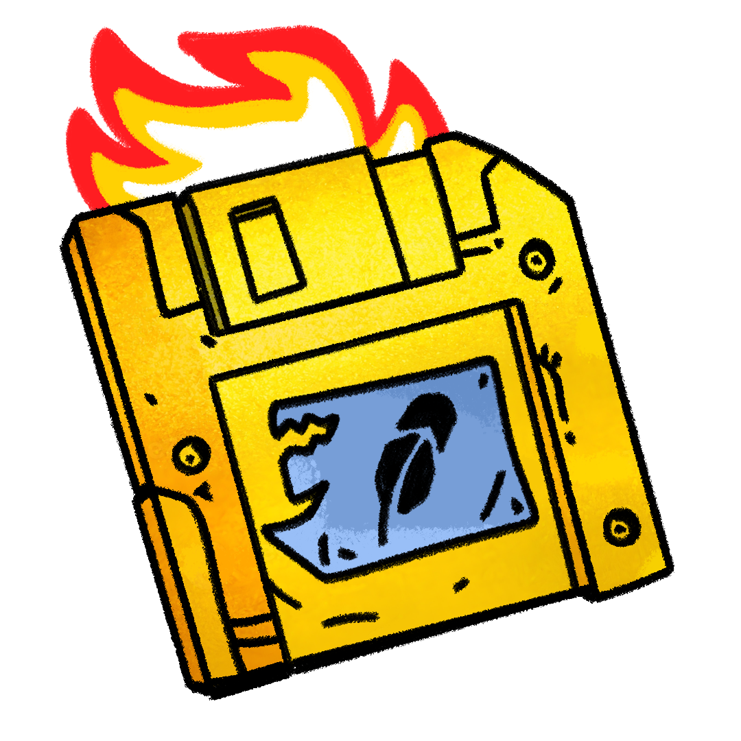 Robinhood.exe, a hand-drawn floppy disk character